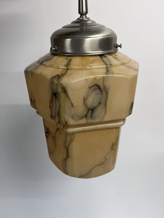 Image 1 of Lampada a sospensione in marmo Art Déco vintage con pendolo