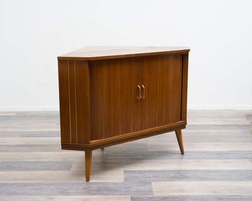 Commode d'angle/ armoire de télévision des années 50 avec portes à rideaux.