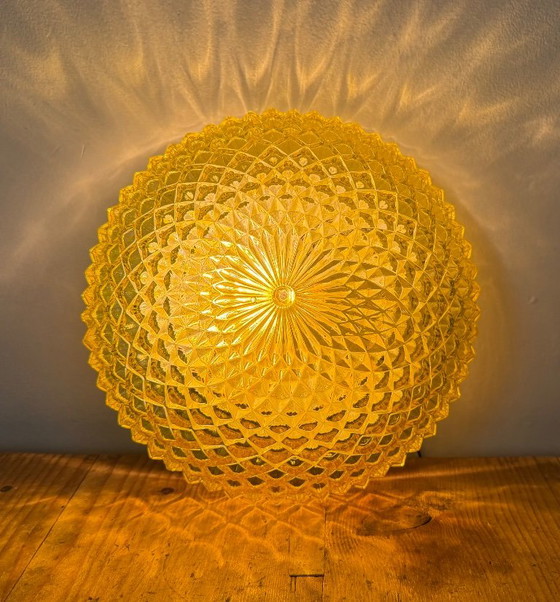 Vintage Glass Wall or Ceiling Light, 1970s, Metal, Yellow (photo 10 of 14)