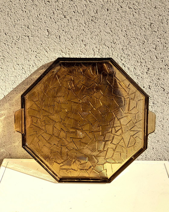 Image 1 of Bandeja de cristal ahumado Art Déco