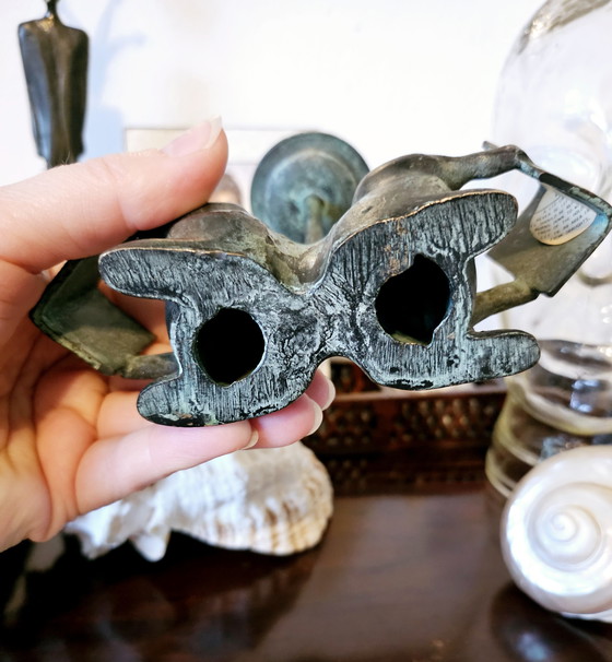 Image 1 of Bougeoir vintage en bronze patiné vert