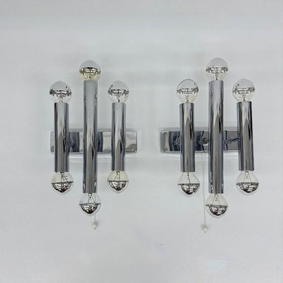 Image 1 of Paar Gaetano Sciolari Wandlampen Leuchter Chrom Rohr , 1970er Jahre