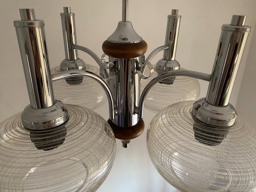 Lampadario vintage EMI Poljčane Sputnik, Jugoslavia, anni '70 – kroonluchters, Chrome, Glass (photo 2 of 14)