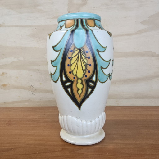 Antieke handgemaakte Boheemse Art Deco Vaas (Praag) Gouda Plateel stijl (Praag Tsjechie)