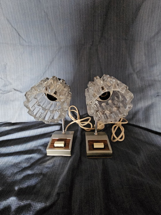 Image 1 of Set Of 2 Vintage Table Lamps - Glass & Chrome - 1970s