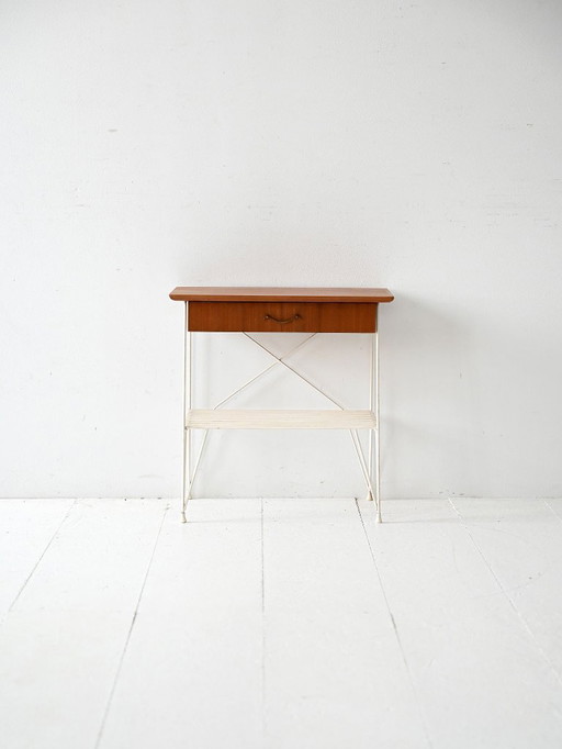 Table de chevet vintage scandinave des années 1960 en métal et acajou
