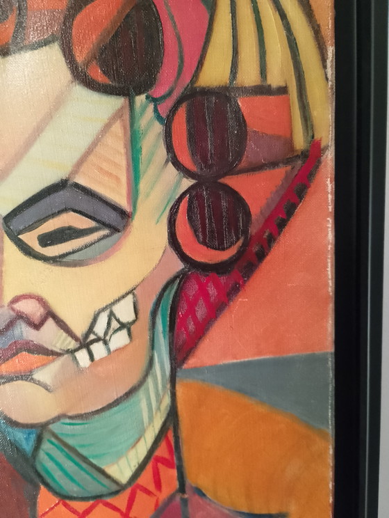 Image 1 of Oil on canvas, Cubism, American box frame, The Woman with Curlers Undressed, signed Calezis