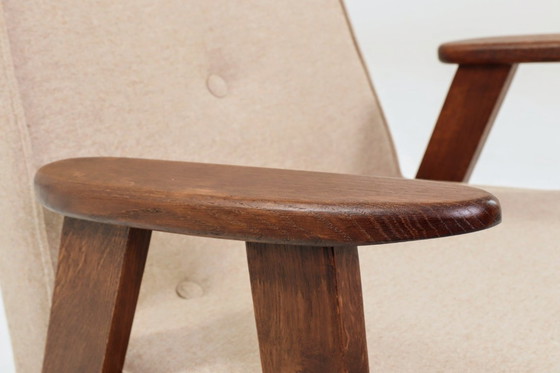 Image 1 of Mid century modern design armchair camel beige wool oak wood by Chierowsky 