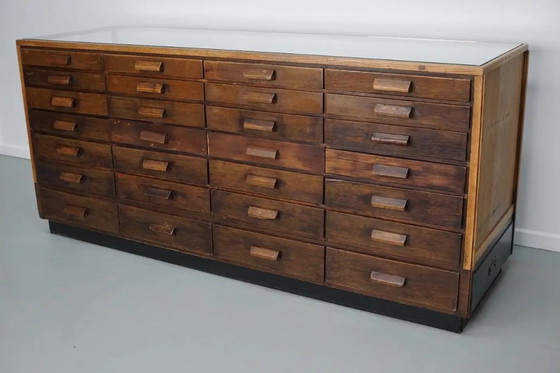 Image 1 of Antiker deutscher Ladentisch aus Eiche / Kurzwarenschrank / Vitrine, ca. 1950