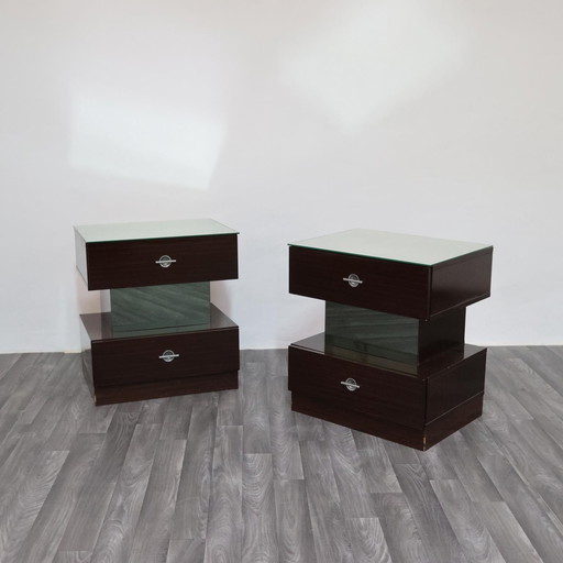 Paar Nachttische aus Makassar-Ebenholz im kubischen Design, Modern der 1980er Jahre