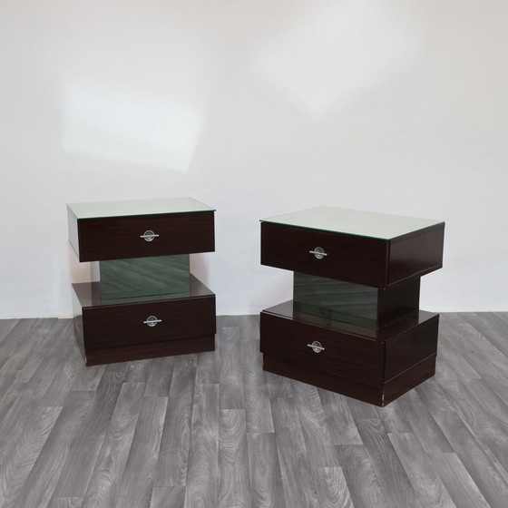 Image 1 of Coppia Di Comodini Ebano Macassar Cubic Design Modernariato Anni ‘80