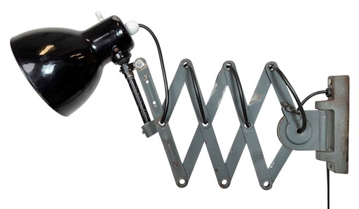 Industrial Black Enamel Scissor Wall Lamp, 1950s