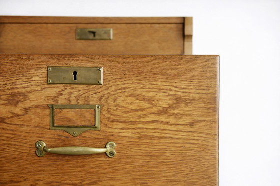 Image 1 of Mobiletto portadocumenti vintage industriale in rovere inglese con cassetti, anni '20