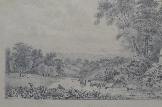 19. Jahrhundert Europäische Schule Pastorale Landschaft mit Rindern, Graphitzeichnung – Gemälde & Zeichnungen (photo 8 of 10)