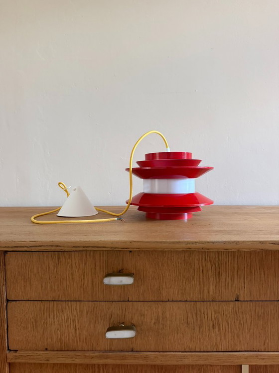 Vintage Carl Thore Trava hanglamp - Zweedse designlamp, Granhaga, Hanglampen, Aluminium, Rood (foto 2 van 10)