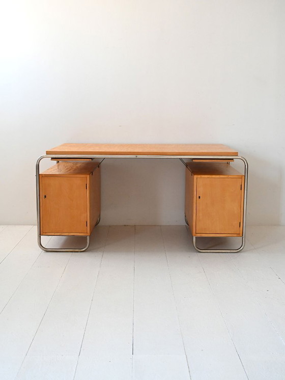 Image 1 of Skandinavischer Schreibtisch aus Birke und Stahl von Mücke & Melder, 1930er Jahre
