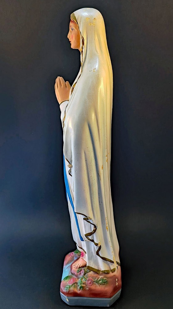 Image 1 of Statua vintage della Madonna di Lourdes - In gesso/argilla dipinta a mano - Decorazione religiosa
