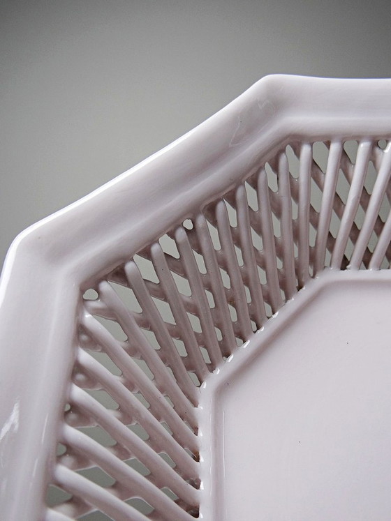 Image 1 of Octagonal bowl in pale pink braided porcelain, circa 1950
