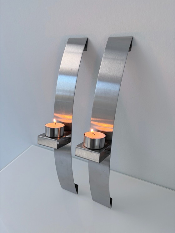 Set di 2 candelieri da parete / vasi da parete in acciaio inossidabile design – Decorazioni murali, rvs (photo 2 of 15)