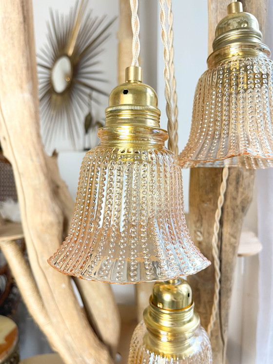 Image 1 of Vintage Iridescent Glass Tulip Lantern Customizable