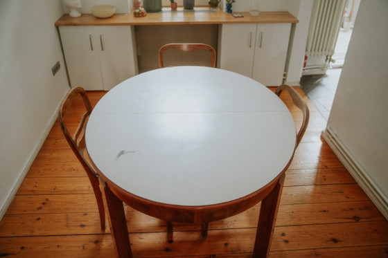 Vintage Extendable Dining Table + 4 Chairs – Wood – Folding Table (photo 3 of 9)