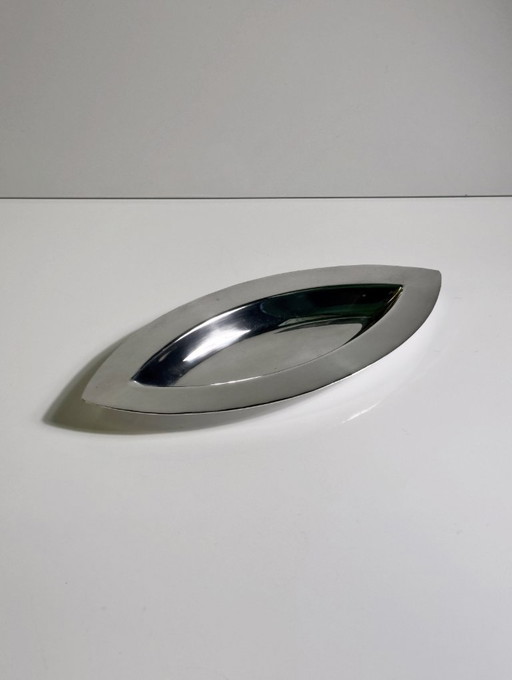 Versilberte Anbietschale Mandelförmig 80er Obstschale Platte Vintage Konfektschale