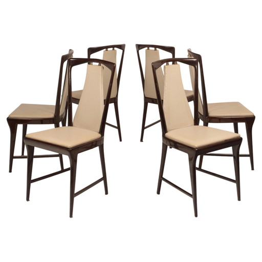 Osvaldo Borsani Mid Century Italienische Mahagoni-gebeizte Esszimmerstühle für ABV 1950