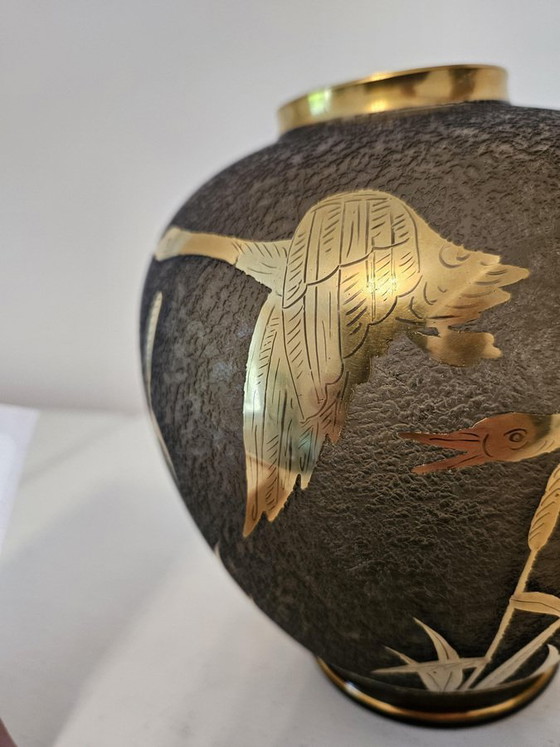 Vaso in vetro inciso dorato di Alfred Taube, Germania, anni '60 – Vasi, Gold (photo 8 of 11)