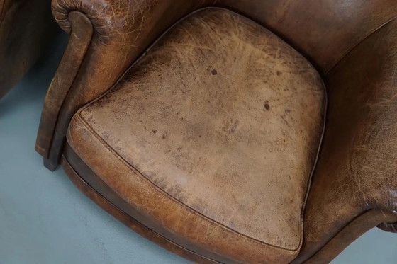 Image 1 of Vintage Nederlandse cognackleurige leren clubfauteuils, set van 2