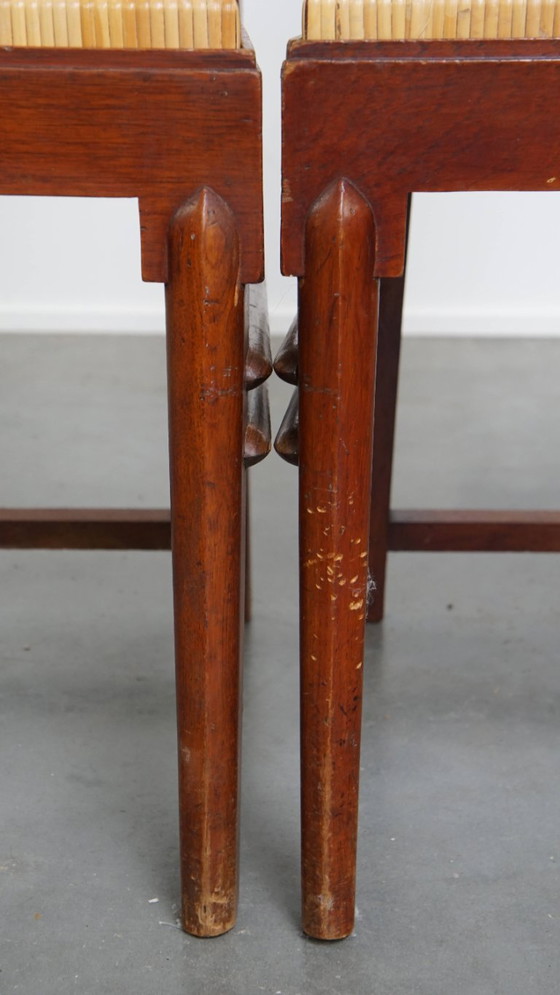 Image 1 of 2 Holzstühle im Art Deco Design mit Sitz und Rückenlehne aus Korbgeflecht