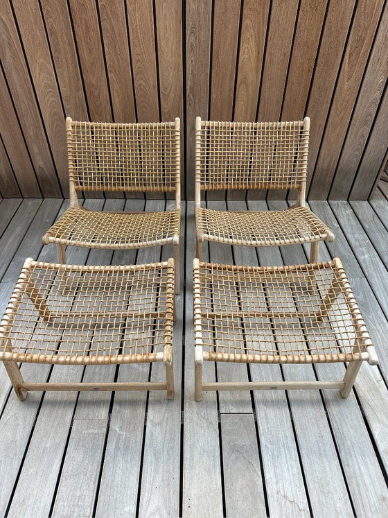 2 Cosito lounge chairs in teak and natural round wicker with ottoman – Bristol, Lounge sets, Wood (photo 7 of 7)