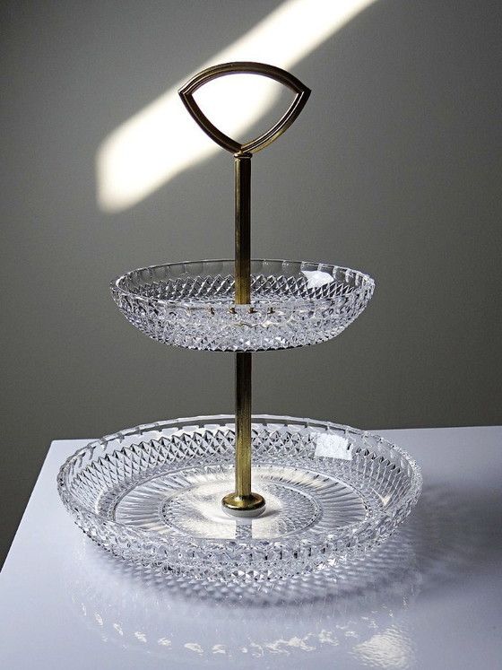 Image 1 of Vintage molded crystal and gilt metal display stand/server from the 1970s-1980s