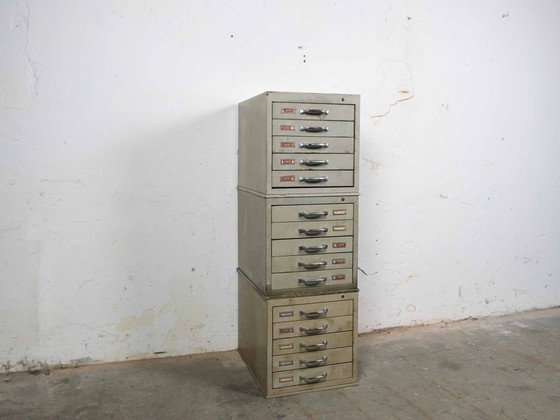 Image 1 of Set di 3 moduli organizer per cassettiera in metallo vintage