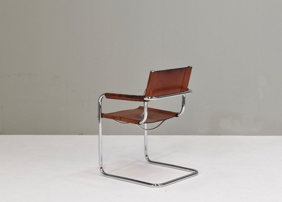 Image 1 of Chaise Mart Stam S34 en chrome et cuir selle par Fasem – années 1970