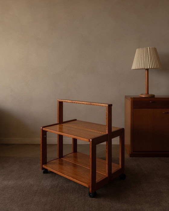 Image 1 of Vintage opvouwbare serveerwagen van grenenhout, jaren 70