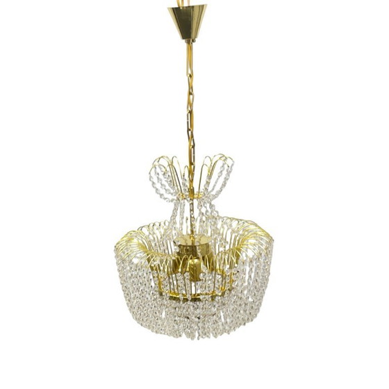 Image 1 of Kamenický Šenov crystal chandelier, gilded brass, 1970s, Czechoslovakia