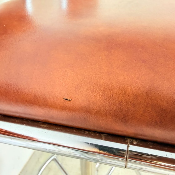 Chrome Bar Stools 1970s Cognac Faux Leather Upholstery – Barstools, Skai (photo 14 of 14)