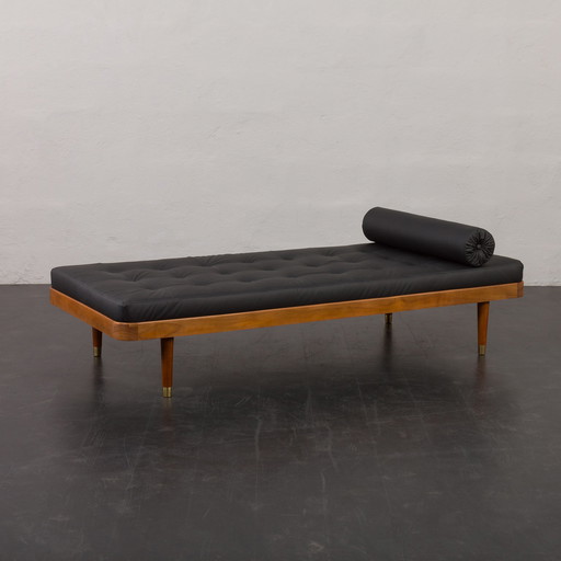 Teak en zwart lederen daybed van Horsens Møbelfabrik, 1960