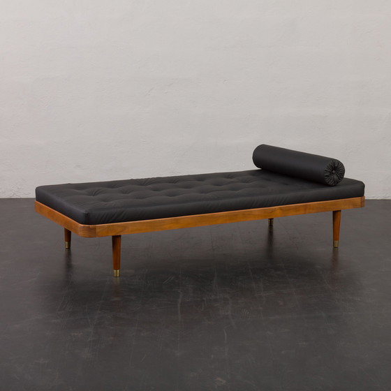 Image 1 of Teak en zwart lederen daybed van Horsens Møbelfabrik, 1960