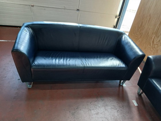 Set di divani Montel, blu scuro – Leather, Metal (photo 4 of 6)