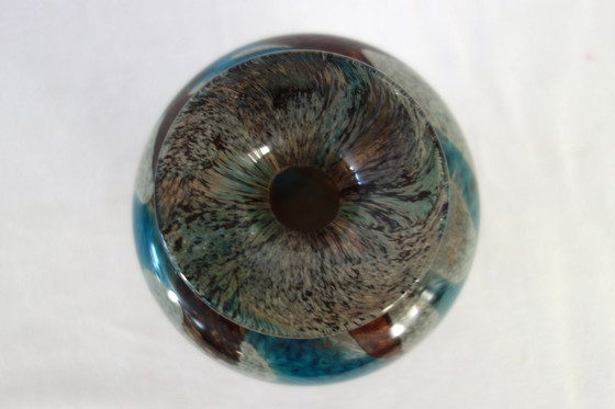 Image 1 of Runde Glasvase, signiert Mdina, Malta, 1970er Jahre