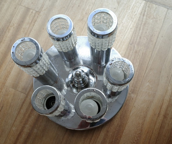 Image 1 of Rara lampada da soffitto di design vintage - Cromo e vetro - 6 luci (anni '60/70)