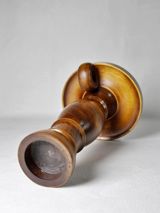 Image 1 of Large Vintage Hand-Turned Wood Candleholder