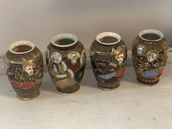 Image 1 of 4 Japanese Satsuma Vases 20th Century H 10 cm