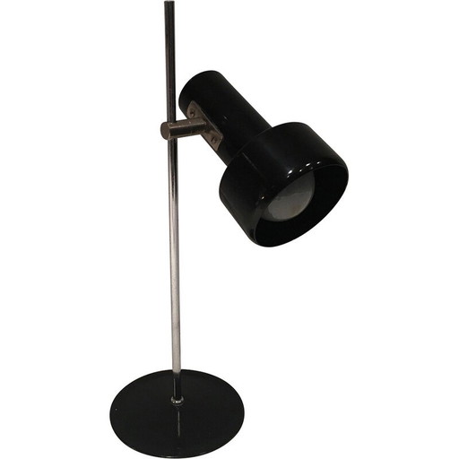 Vintage black lacquered metal and chrome adjustable lamp, 1970s