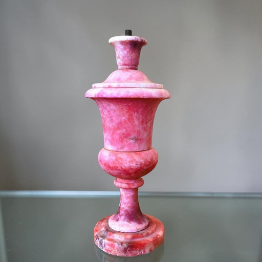 Pink Turned Alabaster Hand Carved Italian Table Lamp – tafellampen, Marble