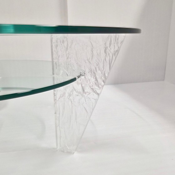 Image 1 of Vintage 1980s Round Coffee Table in Textured Plexiglas & Glass by Jeannot Cerutti