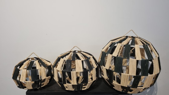 Image 1 of Raffia pendant lamp set handmade in Morocco