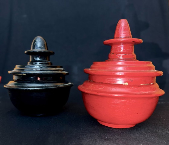 Two Burmese Alms Bowls, Burmese Lacquerware, Decorative Objects, Bamboo, Black, Aziatisch (photo 11 of 13)