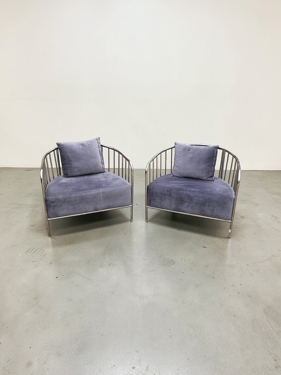 Image 1 of Poltrona lounge vintage in metallo con struttura a corde, design moderno, stile Space Age.